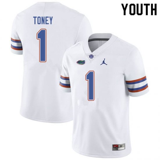 Youth Florida Gators #1 Kadarius Toney NCAA Jordan Brand White Authentic Stitched College Football Jersey QOW4262PS